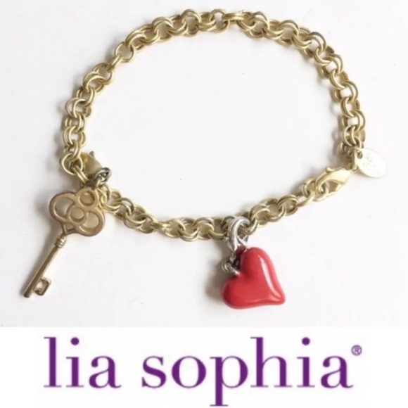 Lia Sophia Heart ❤️ & Key 🔑 Gold Charm Bracelet - Picture 1 of 6